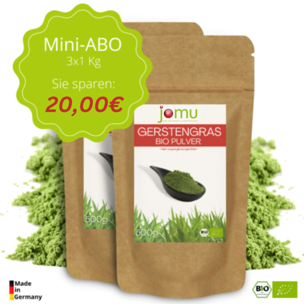Grüne Stärke "Mini ABO" - jomu® Bio Gerstengraspulver - 3x1kg